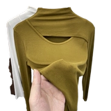 Бархатный дизайнерский осенний базовый приятный телу лонгслив, тренд сезона, высокий воротник, 2023