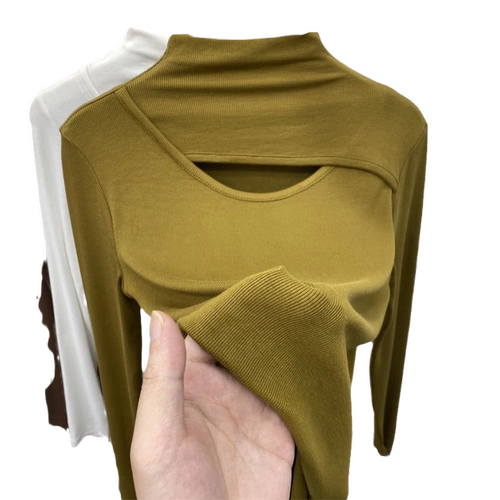 Бархатный дизайнерский осенний базовый приятный телу лонгслив, тренд сезона, высокий воротник, 2023