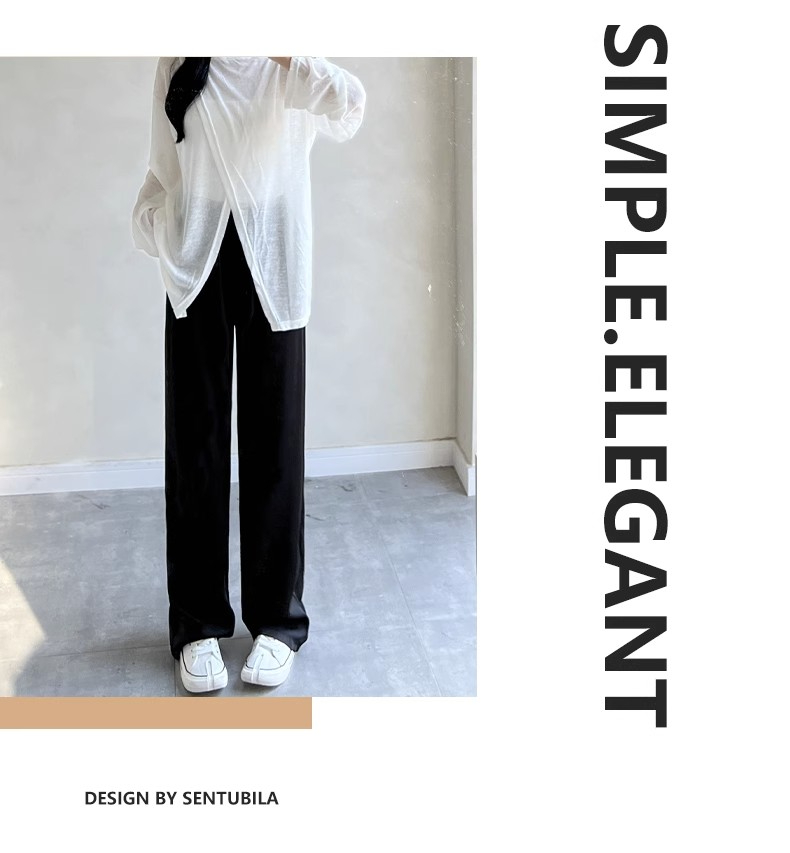 Pantalon large bleu acide acétique pour femme, pantalon ample décontracté, taille haute, en satin et soie glacée, printemps et automne_voghion.com