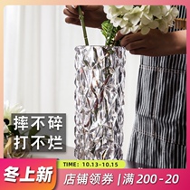 Fugui bamboo vase large living room flower arrangement anti-fall imitation crystal glass transparent lily flowers hydroponic Vase ornaments