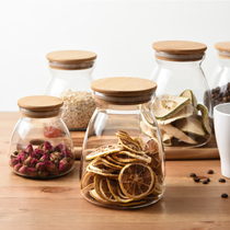 Well teak seal tank food grade glass jars Home tea leaf jars wood lid flower tea dried fruits coffee bean storage tank damp