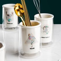 Yajia Nordic ceramic chopsticks tube household cartoon glass drain chopsticks cage fashion creative tableware storage box