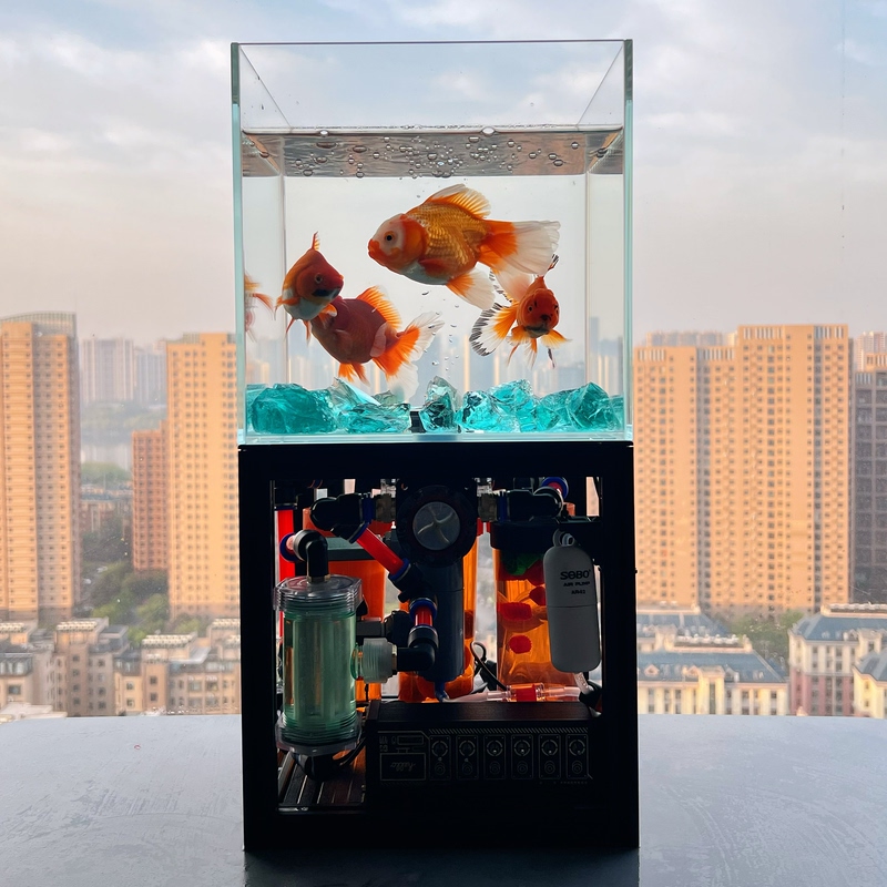 Cyber Industrial Style Aluminum Profile Bracket Glass Air Aquarium Handmade Bottom Filter Desktop One-Button Drainage Fish Tank