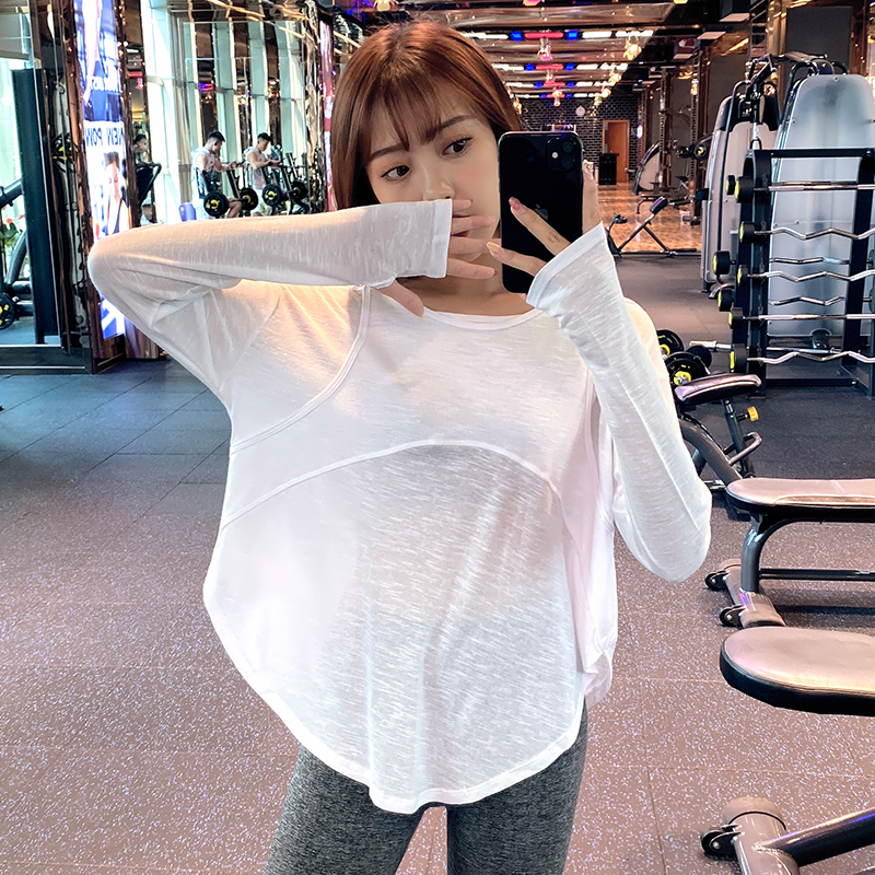 Sports blouses woman loose Korean version hooded sweatshirt T-shirt T-shirt long sleeve tennis red fitness yoga clothes autumn winter style