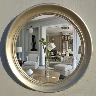 Retro American style entrance fireplace round decorative mirror Model room bedroom makeup mirror wall-mounted wall decoration