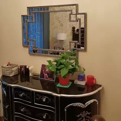 Bathroom powder room mirror European-style entrance square wall-mounted mirror Living room wedding decoration mirror New Chinese background wall