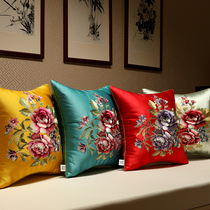 New Chinese pillow cushion cover Red wood sofa embroidered flower waist pillow backrest Big flower core living room pillow pillow pillow cover