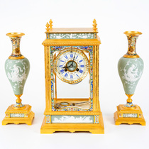 Tim European antiques Western antiques French home decoration collection ornaments three-piece set of gilt copper and porcelain table clocks