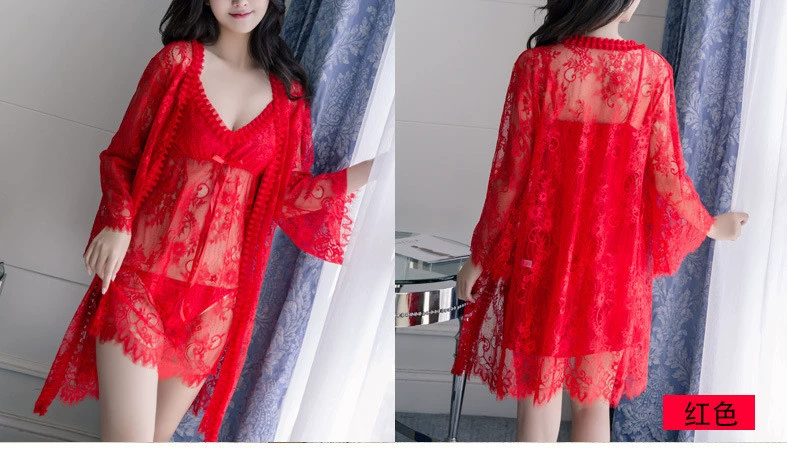 Bộ đồ ngủ màu đỏ gợi cảm nữ mùa hè băng lụa sling váy ngủ người lớn trong suốt vải tuyn nóng gợi cảm đồ lót tình yêu người quần áo đầm thiết kế đẹp
