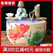 Hand-painted frosted fish cylinder kiln Lotus waterscape with fish tank decorations flowing water fountain ornaments humidifier