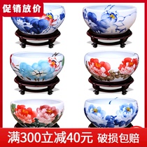 Send two Jingdezhen ceramic goldfish bowl lotus bowl lotus tank turtle tank fish Basin home decoration ornaments
