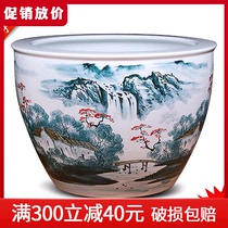 Jingdezhen ceramic fish tank hand-painted goldfish tank turtle Lotus cylinder living room Garden extra large 1 meter large tank