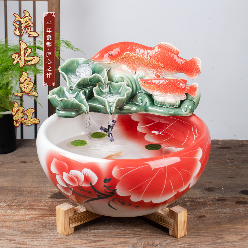 Ceramic fish tank Jingdezhen Kin Fish Tank Water Vat Tabletop Living Room Sleeping Lotus Vat Lotus Flower Pots Hydroponic Flower Pots Turtle vat