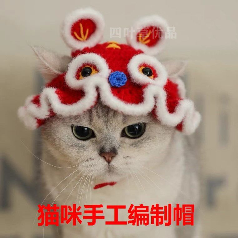 Net red cat New Year decoration cat Tiger Year decoration New Year tiger headgear cover festive cute handwoven hat