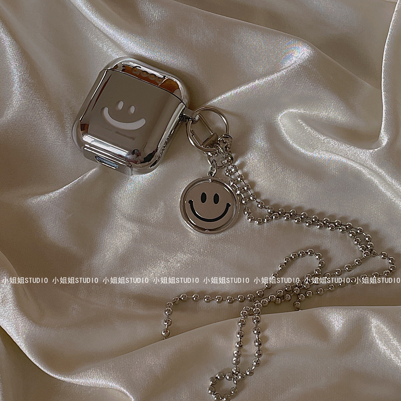 ins Korean electroplating smiley face diagonal cross-chain suitable for Airpods second-generation wireless bluetooth headset protective sleeve pro soft