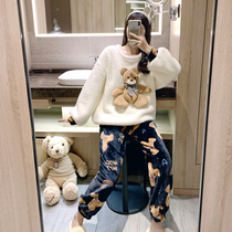 Autumn and winter couples home clothes thickened plus size pajamas womens 220 catties long-sleeved coral fleece loose fat MM suit