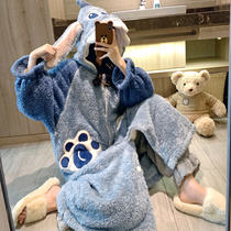 Coral velvet Robe Women winter plus fat plus size fat sister 200kg loose long sleeve cartoon pajamas women set