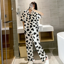 2021 new pajamas women summer plus size fat sister 200 catties cotton short-sleeved trousers loose home clothes suit