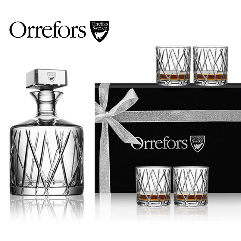 Sweden imported Orrefors City crystal glass whiskey bottle 4 foreign wine glasses set for home use