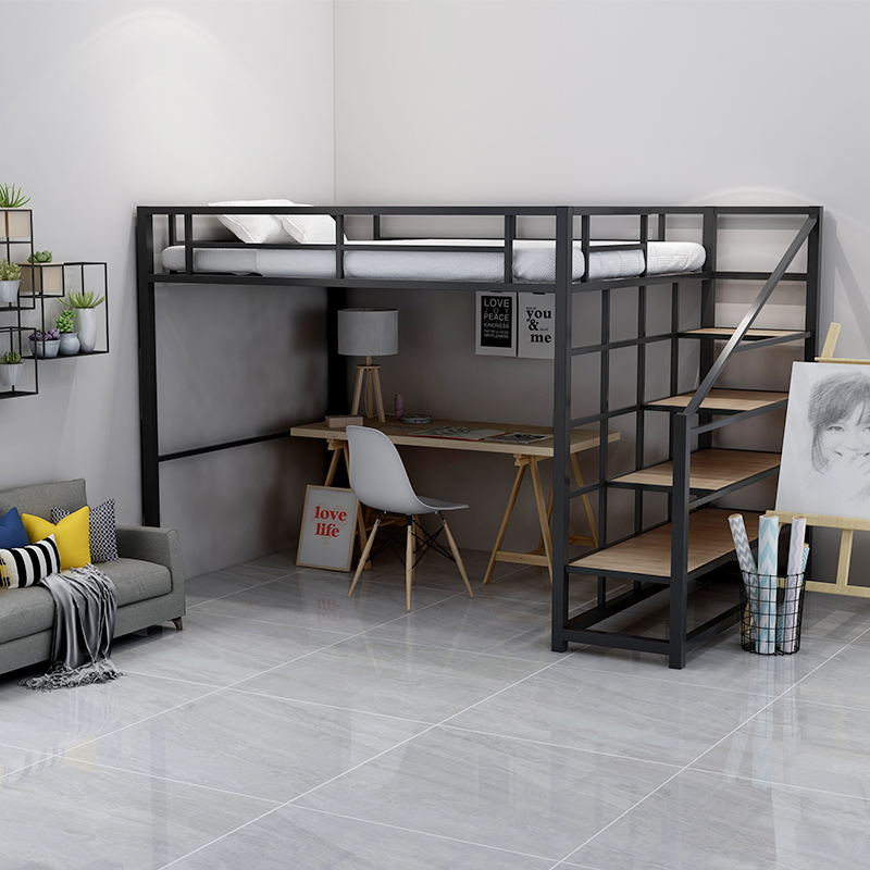 Iron loft bed ins small apartment Nordic minimalist modern apartment space-saving multi-functional bed and table small household
