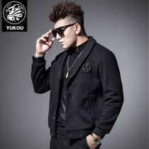 Yankou jacket male 2021 new autumn and winter clothing thickened Korean version of the trend wild slim lapel embroidery tide jacket