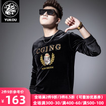 Yukou sweater mens winter velvet thickened pullover Slim gold sequin embroidery Tide brand gold velvet mens top