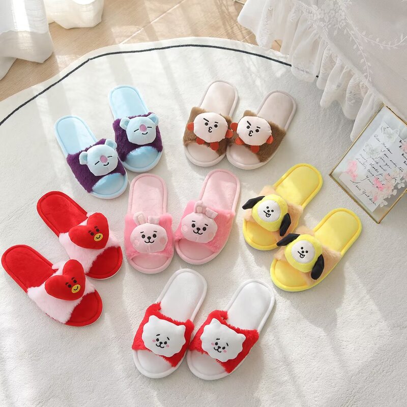 New Korean-Style Three-Dimensional Cartoon Plush Doll-Shaped Home Indoor Floor Slippers for Women, Suitable for Spring and Summer Seasons