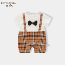 ins Baby summer clothes Baby boy bib pants fake two-piece net red suit Summer bow tie Haiyi super-Western clothes