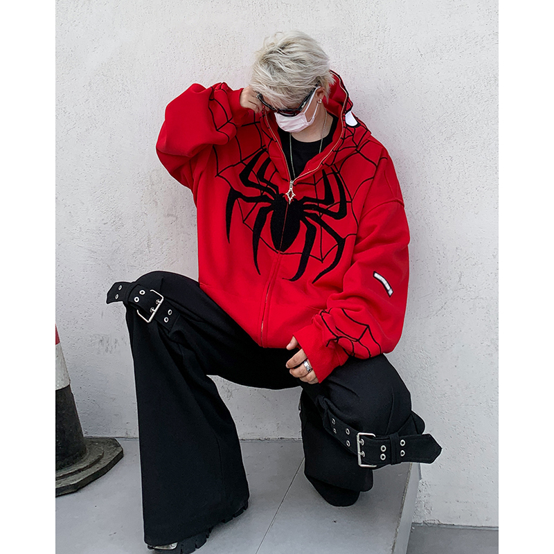 Autumn and Winter Hip-Hop Heavyweight Spider-Man Sweatshirt for Men and Women, Trendy American Design, Niche Hooded Cardigan Jacket Autumn and Winter Hip-Hop Heavyweight Spider-Man Sweatshirt for Men and Women, Trendy American Design, Niche Hooded Cardigan Jacket