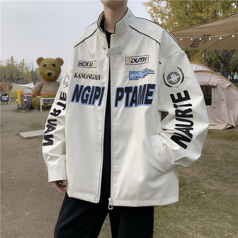 2025 Spring and Autumn American Style Motorcycle Jacket for Men, High Street Trendy Brand, Cool Racing Suit, Faux Pu Leather Couple's Jacket for Men