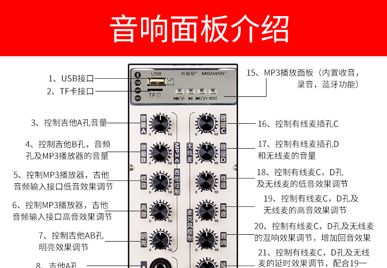 Đồng hồ đo pin lithium cao âm thanh MG1265A-LI Dân ca hát ca sĩ đi lạc bán loa sạc - Loa loa loa kéo mini