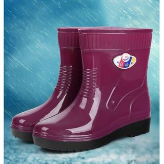 Women's rain boots medium tube thick sole wear-resistant rain boots non-slip adult ladies water shoes kitchen water shoes plus cotton rubber shoes short tube