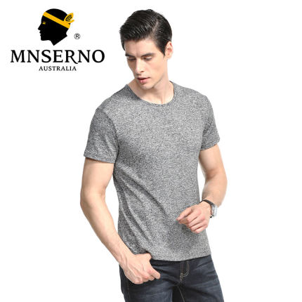 曼西尔奴长袖t恤男圆领修身潮流粉色体恤上衣