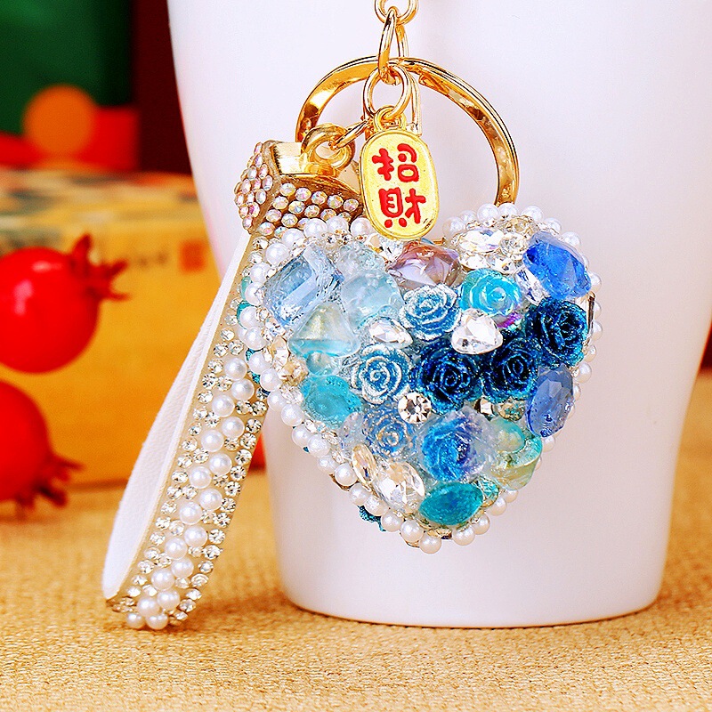 Luminous Rose Heart Car Keychain for Women, Korean Style Creative Bag Pendant, Metal Key Chain Ring, Gift Wholesale