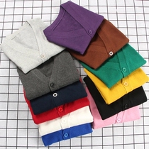 2022 Spring and Autumn Pure Color V-neck Cardigan for Boys and Girls Children's Pure Cotton Sweater Children's Korean Style Coat