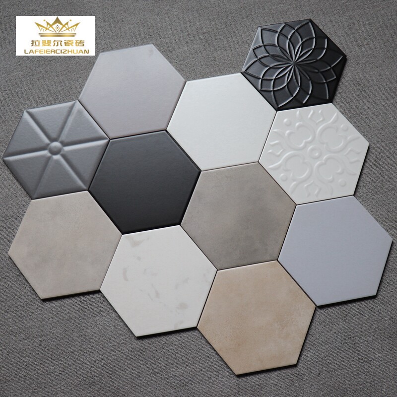 Nordic black and white matt cement Hexagonal brick 200x230 Living room wall tile floor tiles Bathroom Balcony Hexagon Tiles