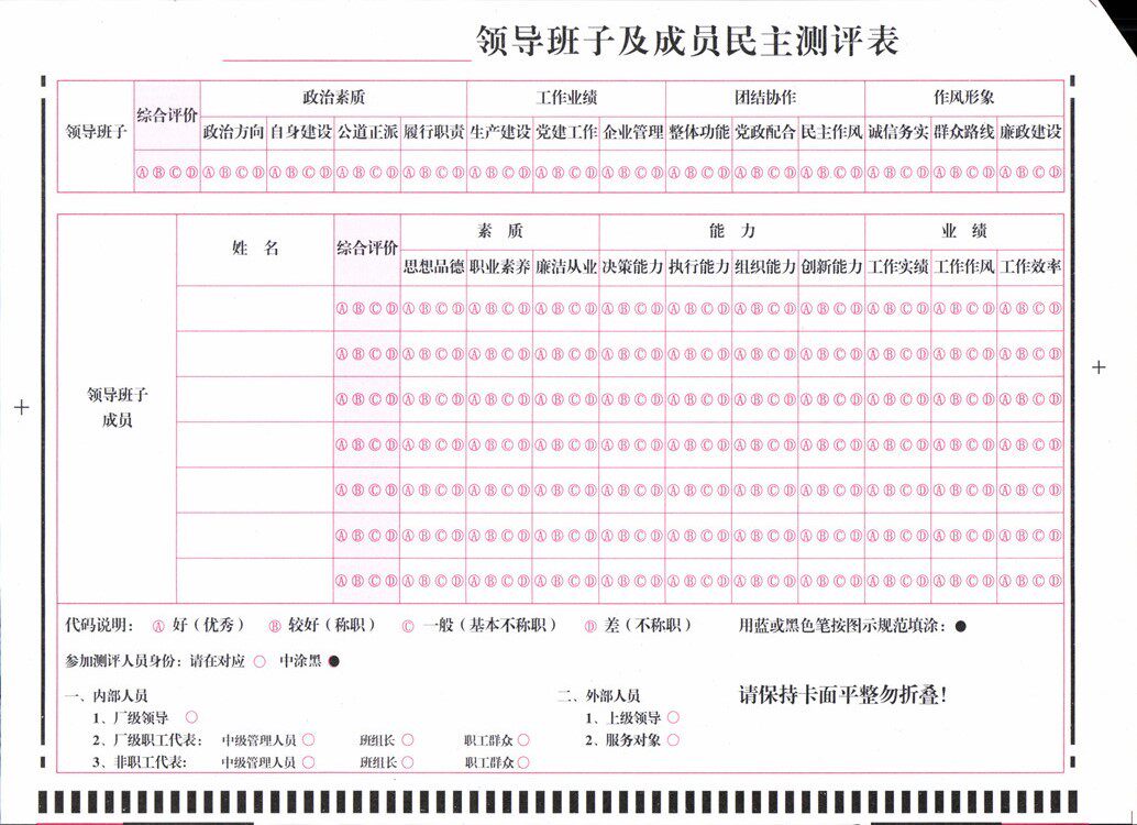 South Hao Answers Card Leadership and Members Democratic Assessment Form A4 Custom Answers Card
