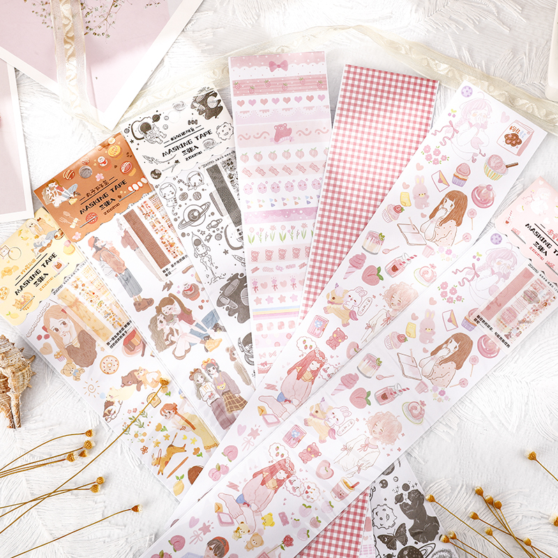 Small frescoed cute sharing dress and paper adhesive tape Salt Department Split Hands Bill adhesive tapes Decorative Single hand ledger stickers