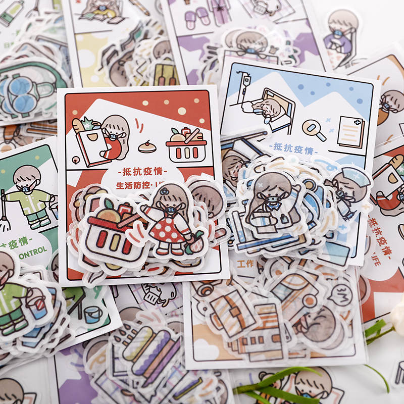 Morning foam resistance outbreak and paper stickers bag cute girl cartoon small figure hand account diary decoration paste