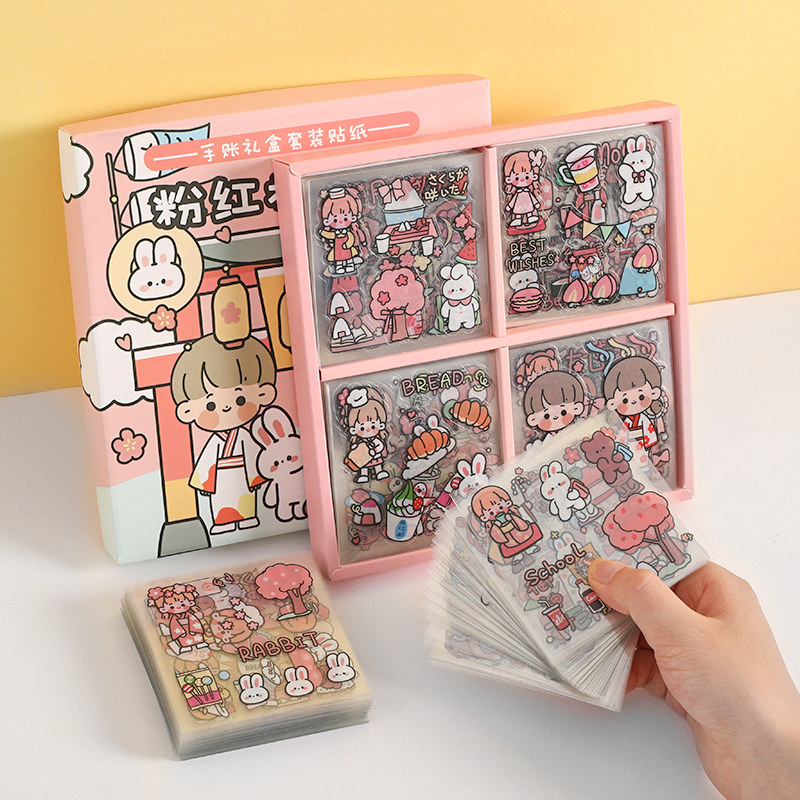 100 pieces of pet waterproof hand account stickers ins wind hand account material set transparent cute cartoon decorative small pattern