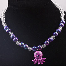 Purple octopus baby crystal beaded necklace female cute card dolphin cartoon pendant children necklace Princess jewelry