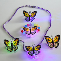 Luminous Butterfly Necklace Set Glitter Bracelet Ring hairclip Princess Gift Children Light Toys Luminous Jewelry