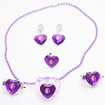 Girl love necklace set little Princess Sophia love yarn luminous pendant ear clip ring hairclip children jewelry