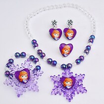 Sophia Princess Necklace Set Transparent Crystal Snowflake Elastic Beaded Bracelet Ring Baby Ear Clip Jewelry