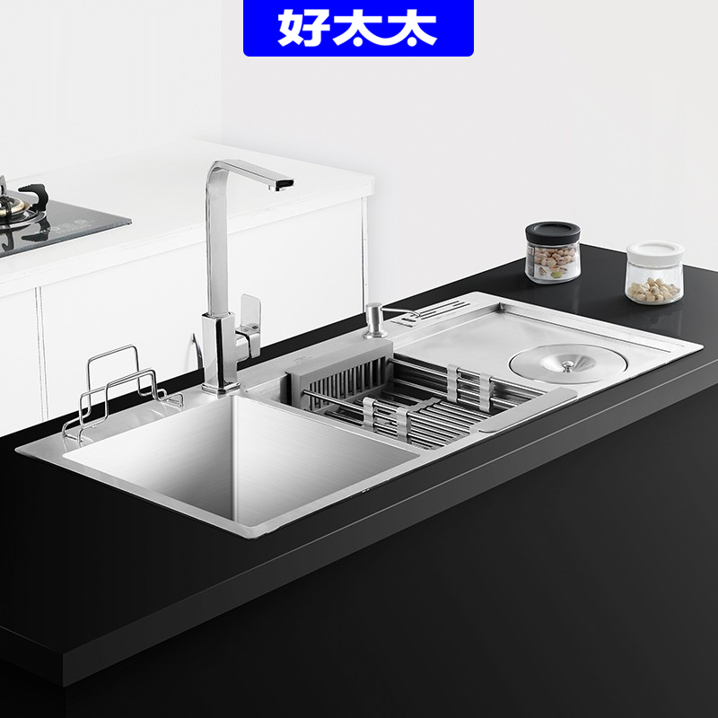 304 Stainless Steel Handmade Sink Double Sink Triple Trough Kitchen Wash Basin Dishwashing Basin with bin 100x48 1 m