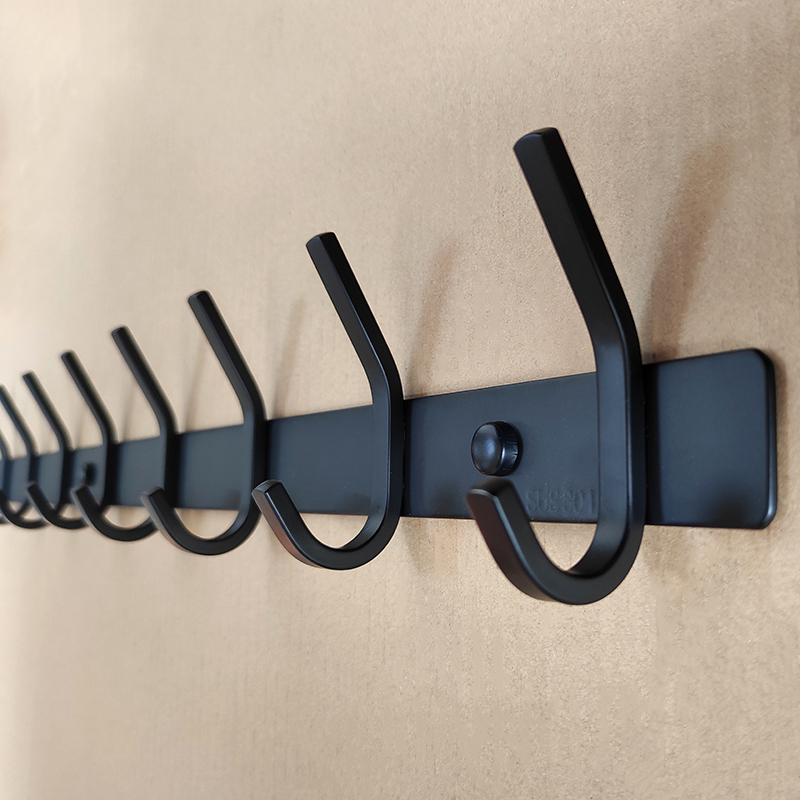 Black Hook Made of 304 Stainless Steel, Thickened, for Living Room Entrance, Behind the Door, No-Drill Wall-Mounted Coat Rack, Clothes Hook