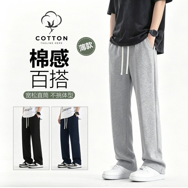 Men's Spring, Autumn, and Summer Cotton-Feel Casual Pants, Straight-Leg Pants, Loose-Fitting Sports Trousers, Thin Youth Sweatpants Men's Spring, Autumn, and Summer Cotton-Feel Casual Pants, Straight-Leg Pants, Loose-Fitting Sports Trousers, Thin Youth Sweatpants