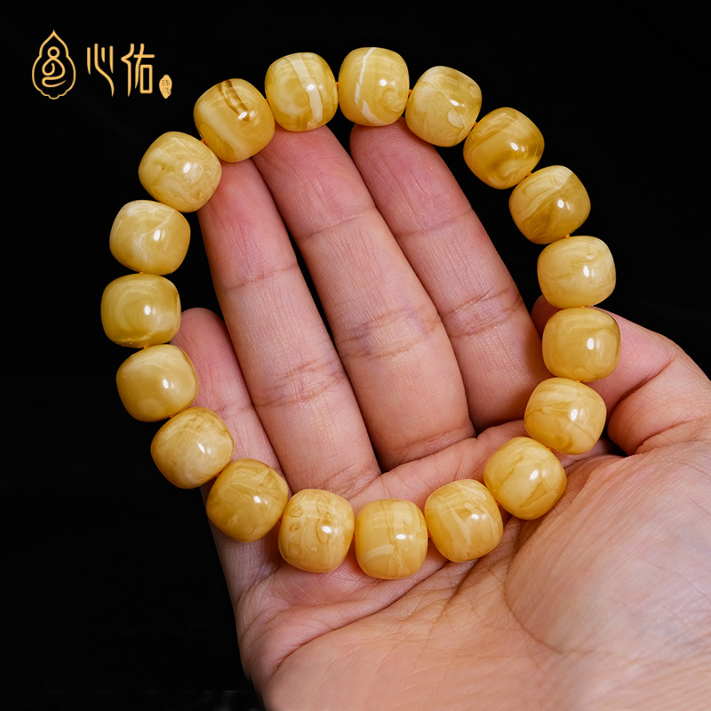 Fidelity Natural Amber Honey Wax Handstring Male Russian stock Chicken Oil Yellow Straight Cut Bucket Beads single-lap bracelet woman-Taobao