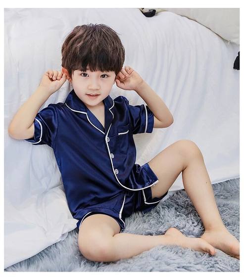儿童睡衣夏季冰丝中大男童短袖长袖套装男女孩春秋薄款空调家居服