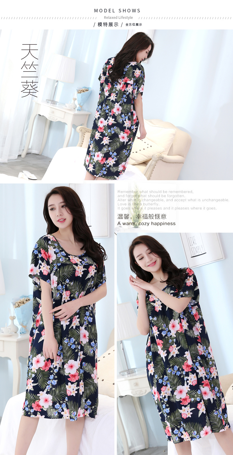 Yi với mùa hè bông lụa thanh niên đồ ngủ phụ nữ nhân tạo bông mẹ nightdress bông và chất béo cộng với kích thước lớn nhà quần áo mỏng
